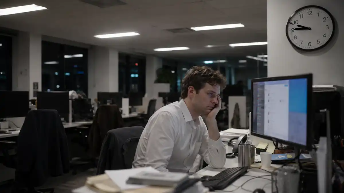Expat professional working late at a desk in a Korean office